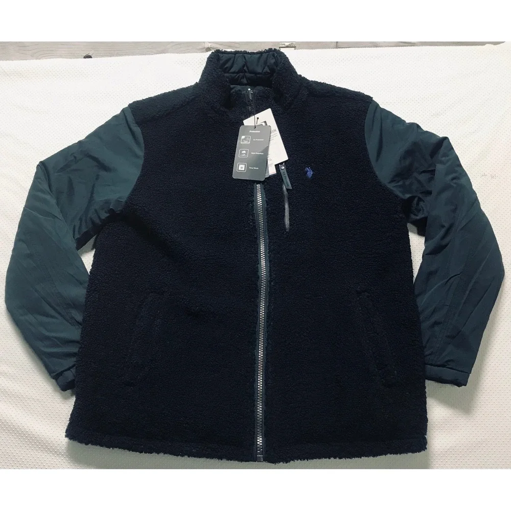 U.S.‎ Polo Assn Fleece Jacket Full Zip Reversible Jacket Mens C-Measurements NWT